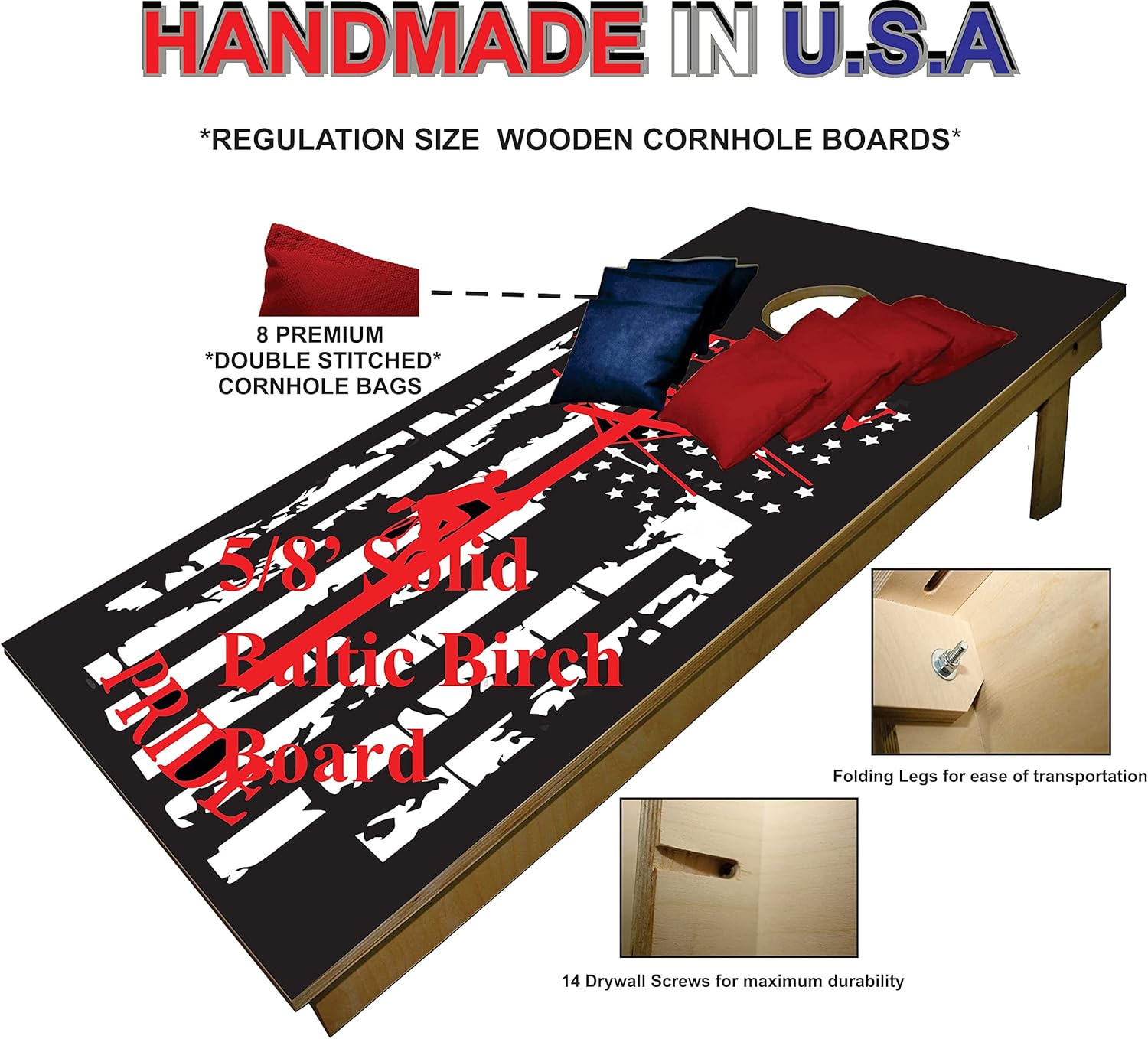 Premium Cornhole Set -Lineman Pride- Tailgate Cornhole Boards w Set of 8 Cornhole Bags For Indoor & Outdoor Toss Game Competition's & Tournament's