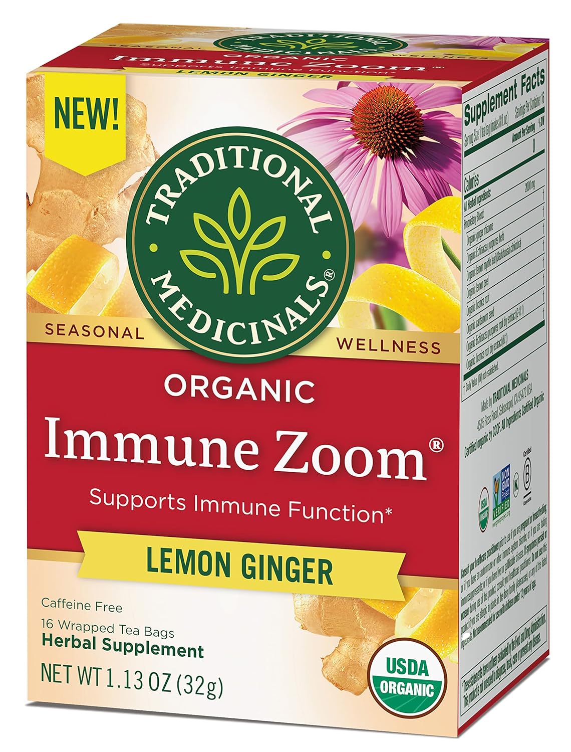 Traditional Medicinals Organic Immune Zoom Lemon Ginger Tea (16 Count (Pack of 4))