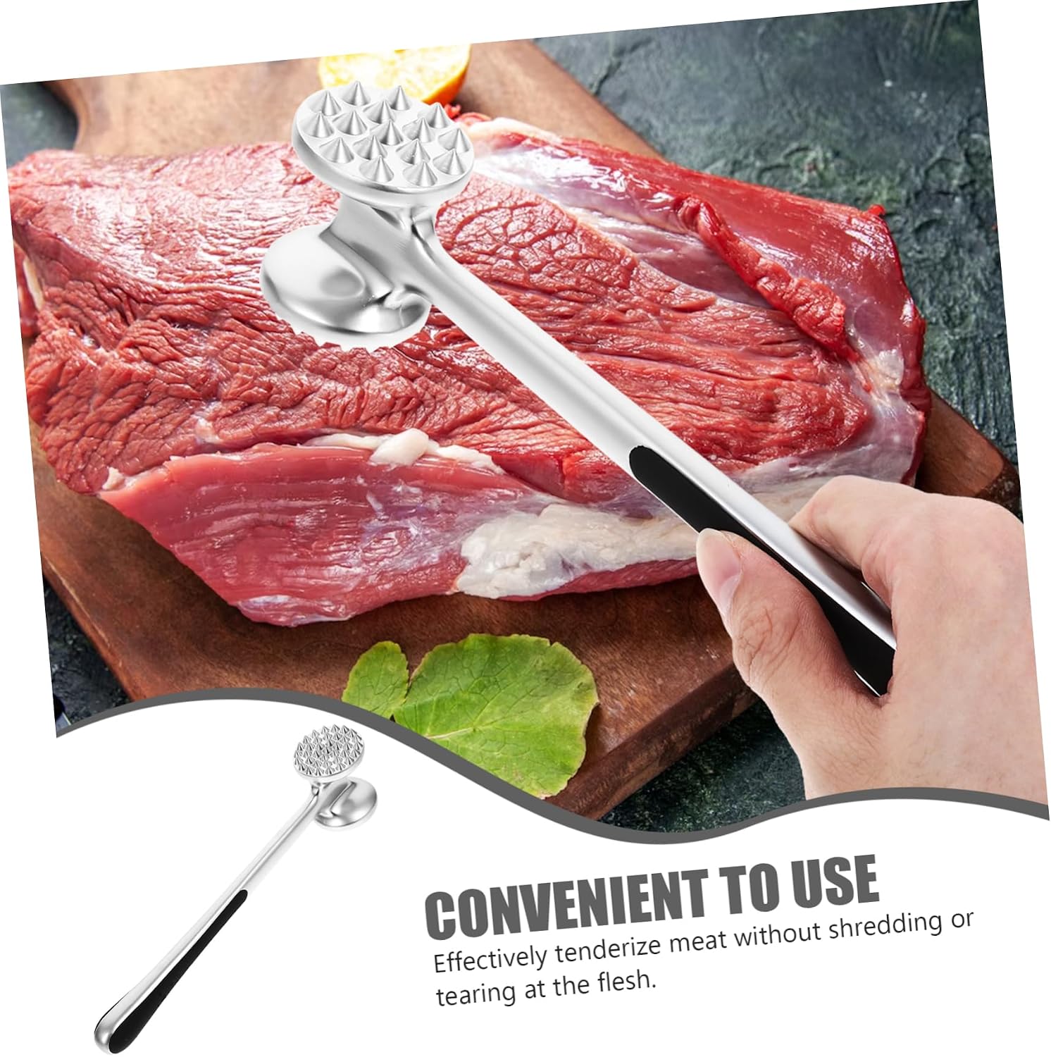 Stainless Steel Meat Tenderizer Dual Sided Kitchen Hammer for Meat Pounder Stainless Steel Construction for Steak and Poultry Cooking