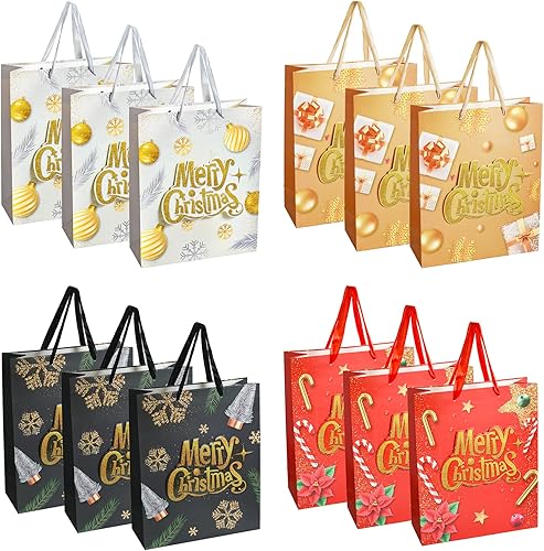 Miniatura 1 de Bolsas de regalo de 4 estilos a granel, paquete de 12 bolsas de fiesta con asas, bolsas de regalo reutilizables, bolsas de papel para envolver