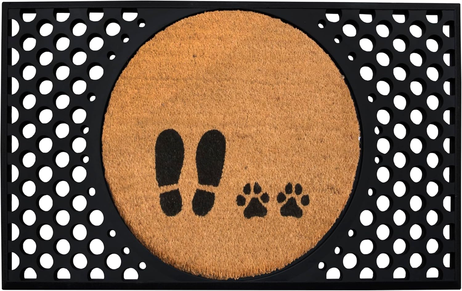 4 Cats & Dogs Round Coir Doormat 27" x 43.5" – Live, Laugh & Woof - Includes Coir Insert & Heavy-Duty Non-Slip Rubber Frame, Pet-Friendly Welcome Mat, Easy to Clean Entry Rug for Indoor & Outdoor Use