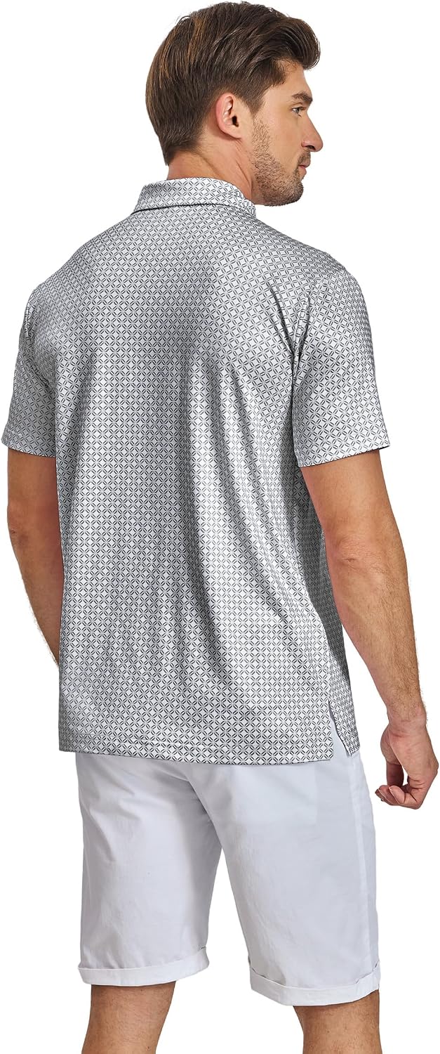 Mens Golf Shirts Short Sleeve Print Patterns Performance Moisture Wicking Dry Fit Polo Shirt