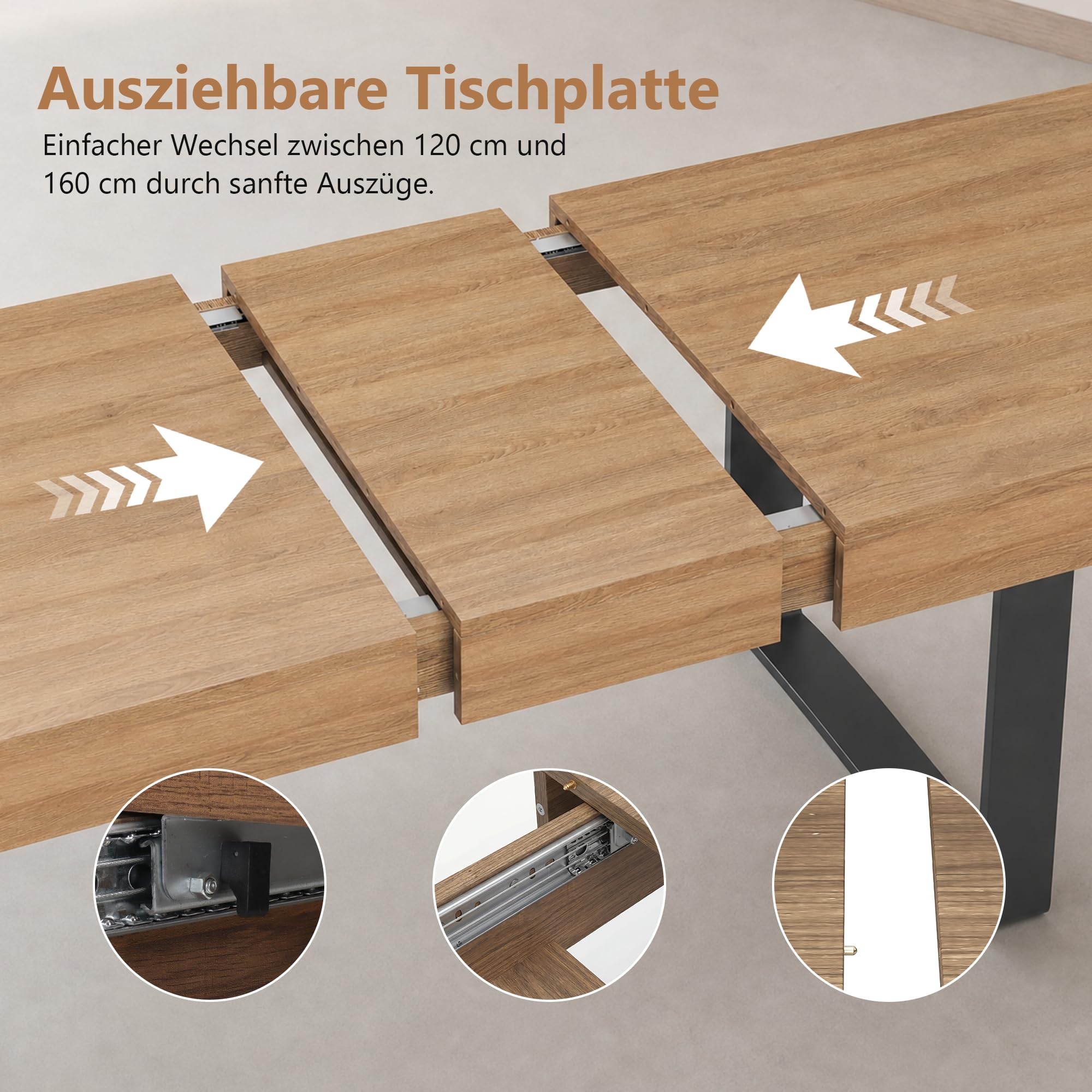 GRAVFORCE Esstisch ausziehbar 120-160cm Küchentisch für 4-6 Personen platzsparender Esszimmertisch Nussbaumfarben Holztisch Moderner Dining Table Hochfeste Großer Tisch für Wohnung Wohnzimmer