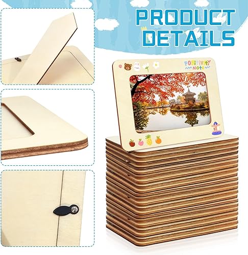 Vista 45 de Paquete de 15 marcos de fotos de madera para manualidades, marcos de fotos de madera para fotos de 4 x 6 pulgadas, marcos de fotos de pie sin