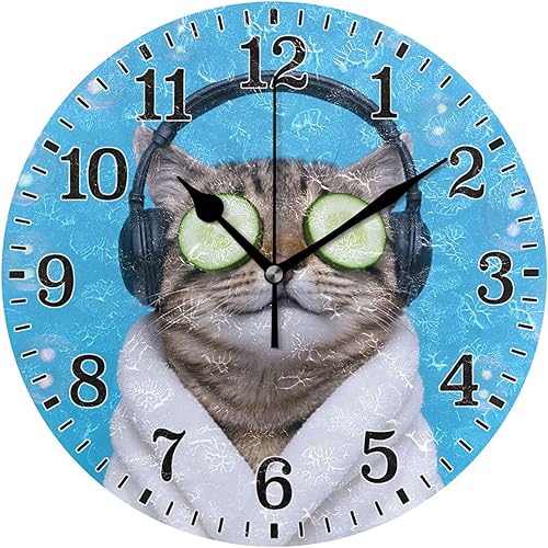 Miniatura 81 de JUNZAN Divertido Adorable Gatito en Bañera Relajándose Relojes Redondos de Baño Relojes para la Pared 10 Pulgadas Reloj de Pared Pequeño Casa de