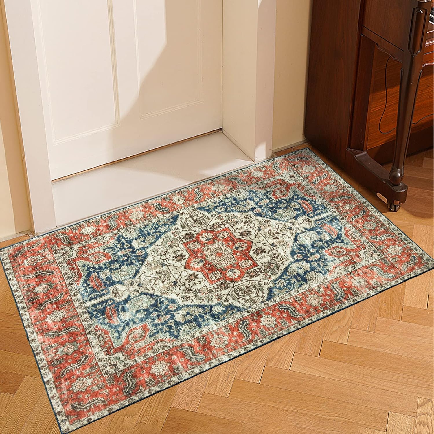 Tappeto Soggiorno Pelo Corto 160x230 Cm | Tappeto Vintage Antiscivolo Marrone