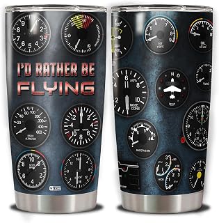 WAZONE I'd Rather be Flying Tumbler Cup Pilot Gauges 20Oz Double Wall Vacuum Insulated Travel Mug With Lids Aviation Airplane Gifts for Aviator Women Men Him On Christmas Birthday