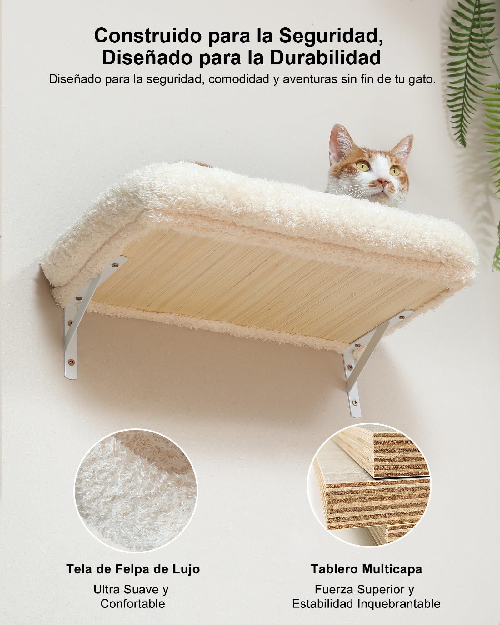 FUKUMARU Rocódromo para Gatos, 178 cm de Altura, Robusto Conjunto 3 en 1 de Madera Maciza Multicapa, con rascador y 2 estantes de Pared, Pared para trepar Que Ahorra Espacio, Beige