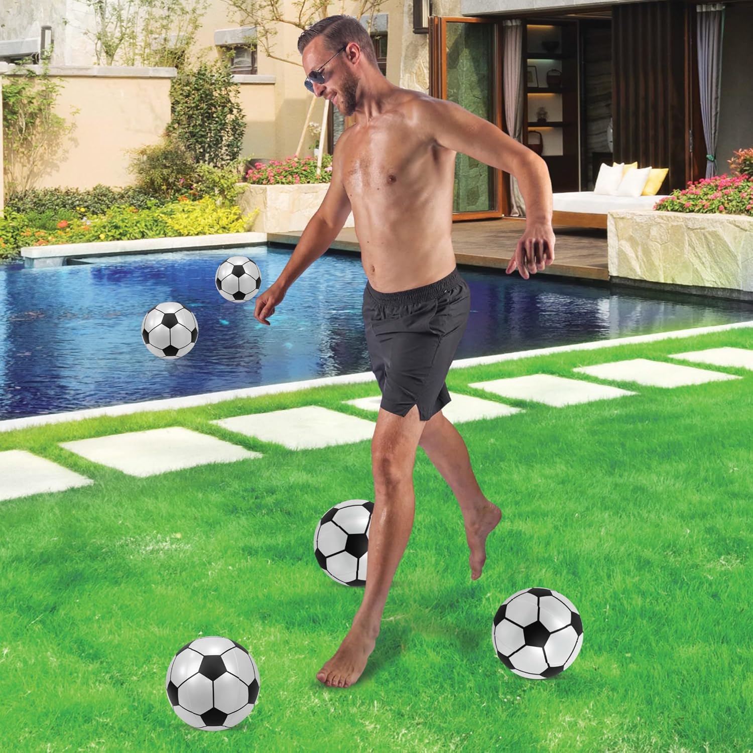 POZA Inflatable Beach Balls - Elegant Glitter Confetti Premium Floaters, Heavy Duty Vinyl Floatation Pool Toys for Pool Beach Party, UV Resistant Pool Décor