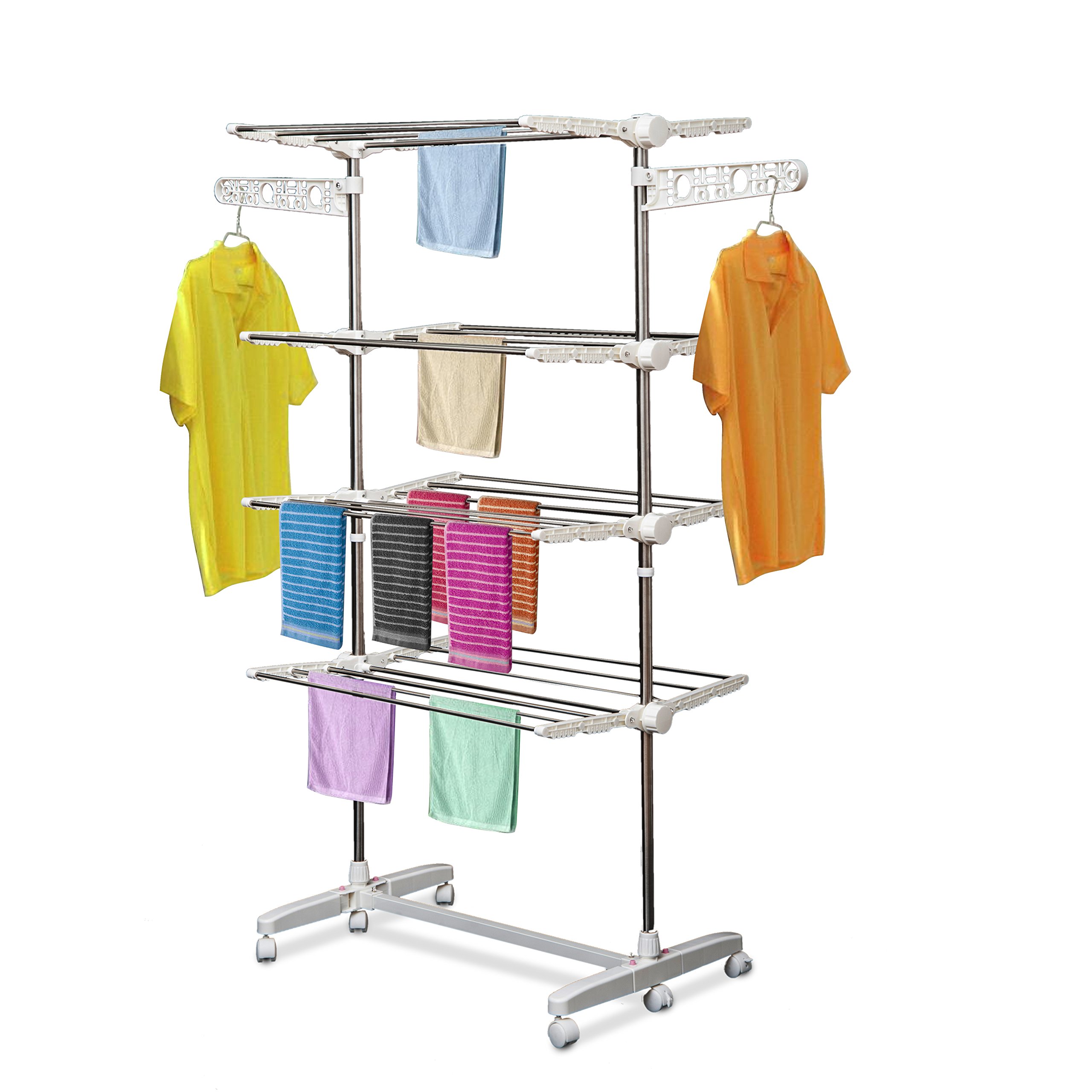 HOMCOM 4-Tier Clothes Airer Foldable with Wheels 142 x 55 x 172cm White