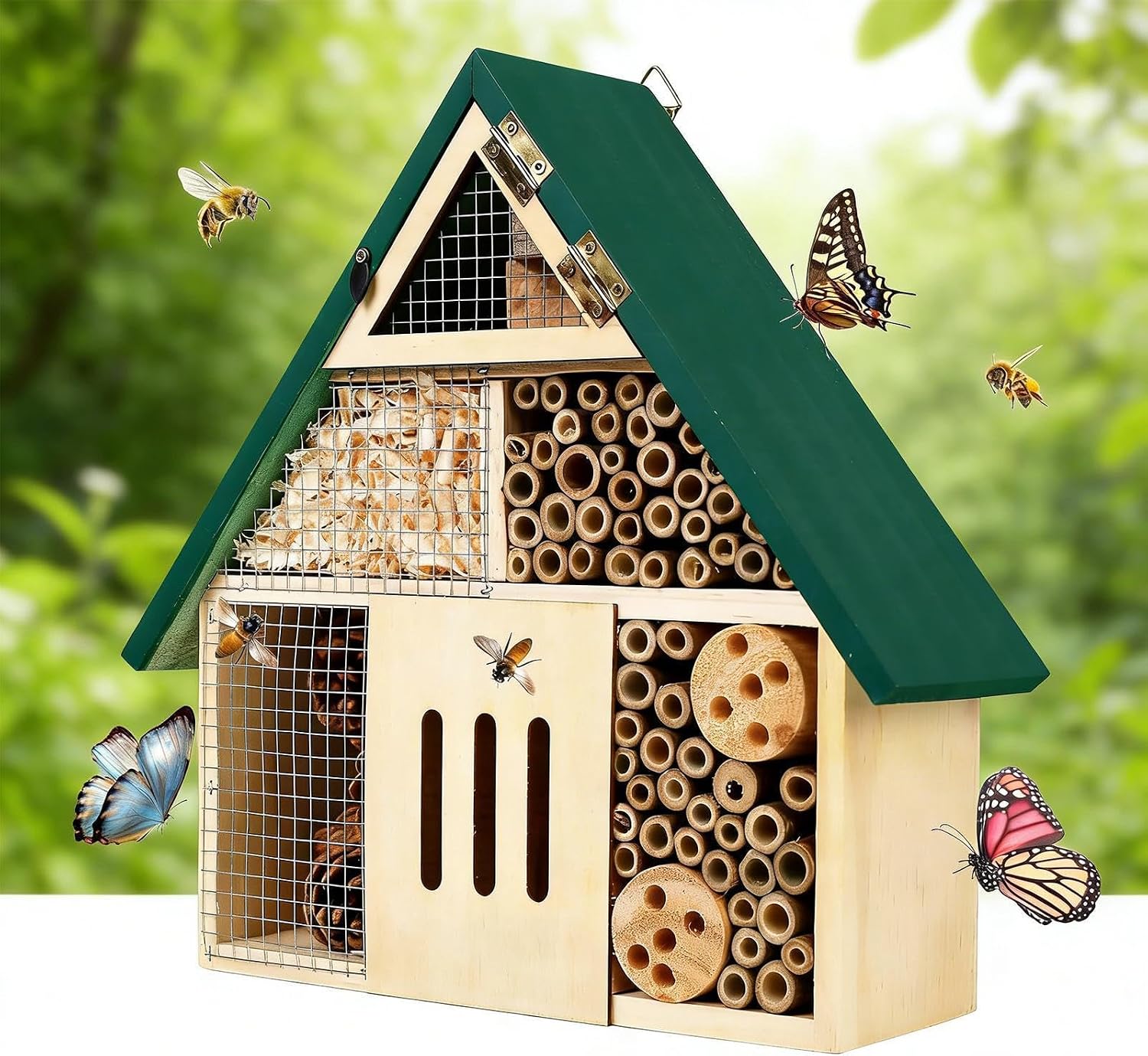 Butterfly Houses for Outside | Decorative Wooden Pollinator Habitat,Butterfly Hotel Garden Bee Habitat | for Fence Tree Orchard Balcony Terrace Courtyard Park Farm