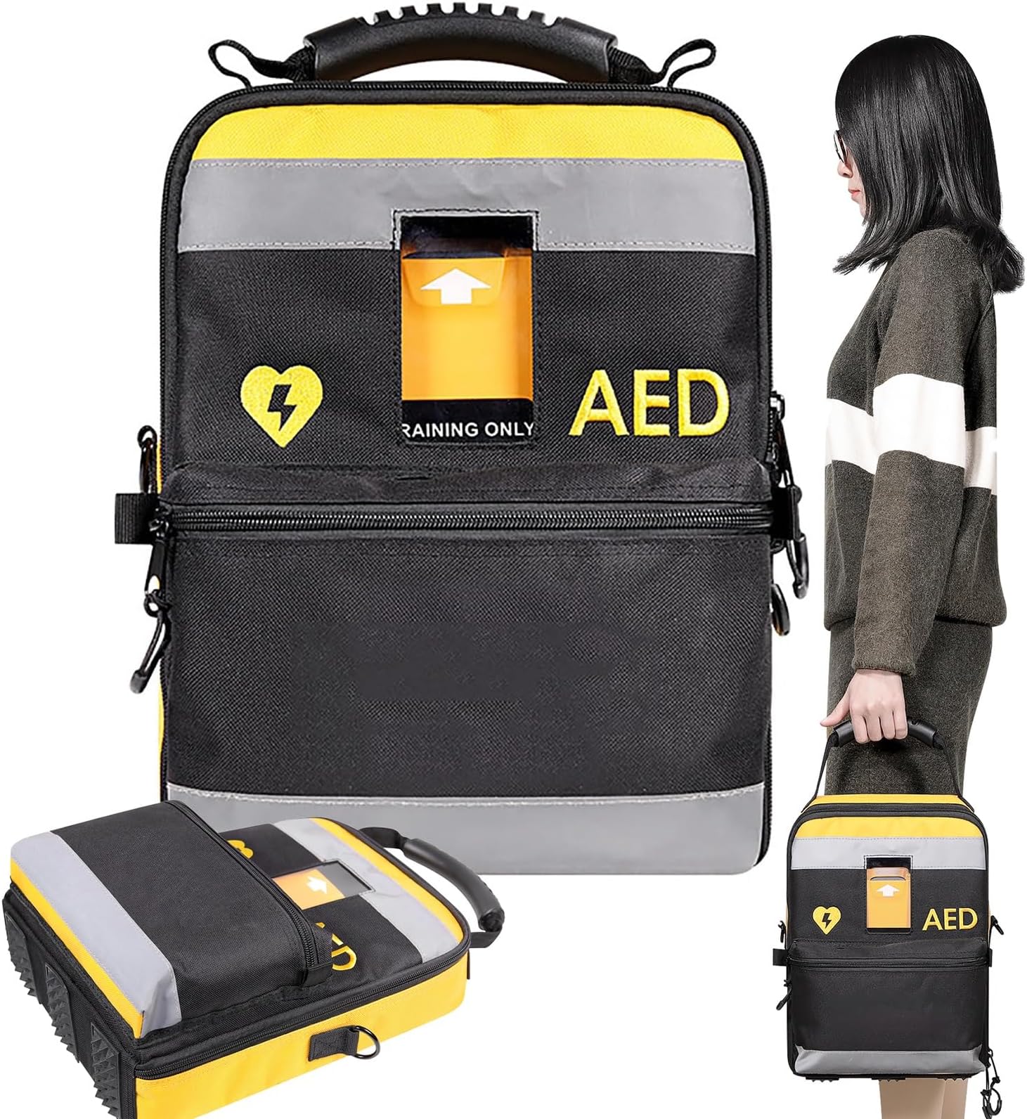 AED Storage Bag, Portable Defibrillator Pouch with Adjustable Shoulder Straps and Reflective Strips for Home, Office, Hospital, and Public Spaces