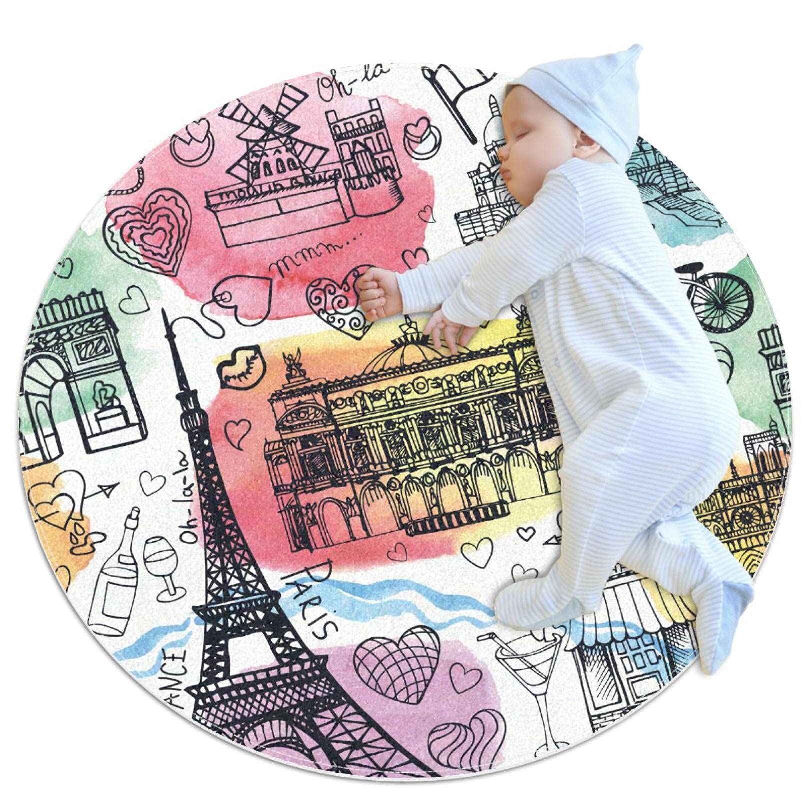 Tapis de jeu rond Paris pour chambre d'enfant et coin lecture