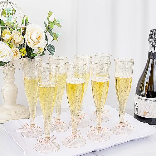 Miniatura 5 de WDF Paquete de 36 copas de champán de plástico con purpurina dorada, 7 onzas, vasos de champán dorados desechables de plástico para fiestas, bodas,