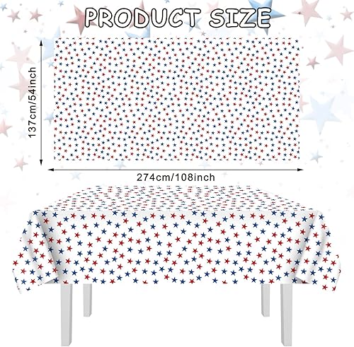 Miniatura 2 de Whaline Paquete de 3 manteles de plástico patrióticos rectangulares desechables con estrellas para el Día de la Independencia, Día de los Caídos,