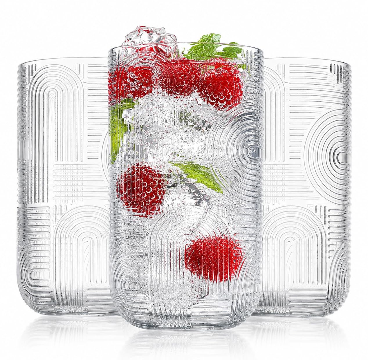 Amazon.com | Highball Glasses Set of 8, 17 Ounce Embossed Urban