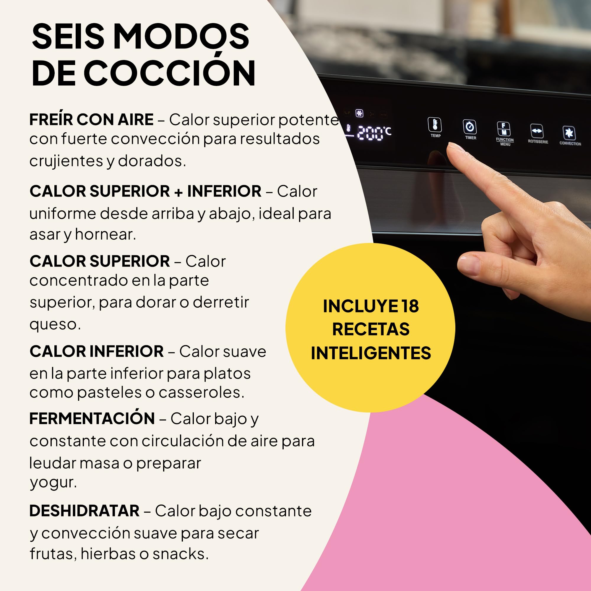Fridja F77 Horno Súper Pro de 30L – Horno Freidora de Aire Digital LED Premium – 18 Programas Inteligentes, Función de Asador Giratorio (Rotisserie), Fácil de Limpiar, Rápido, Potente y Versátil, Inte