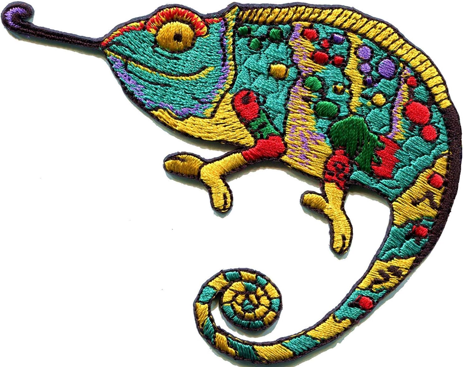 TKPatch Chameleon Lizard Retro Hippie Boho 70s Embroidered Applique Iron-on Patch