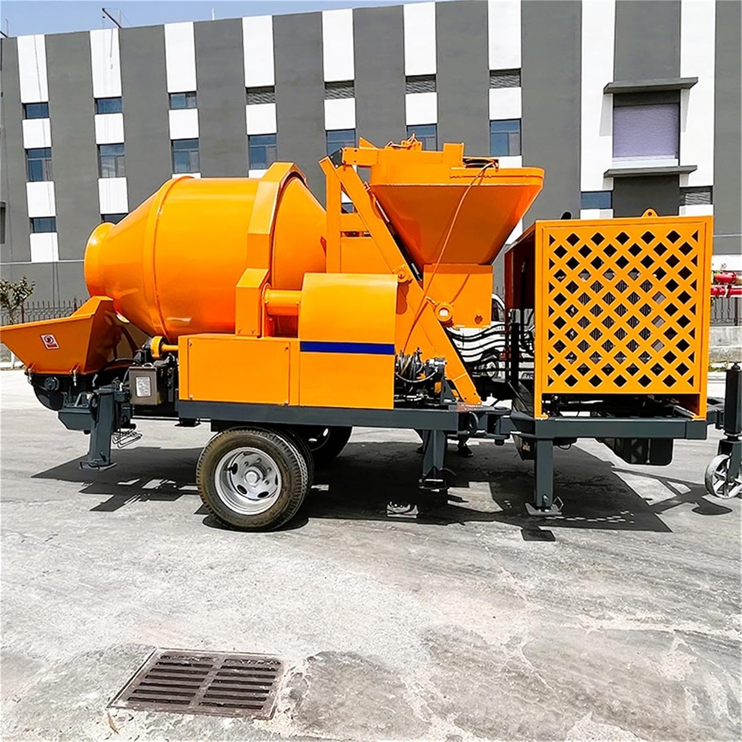 Towable Hydraulic Concrete Mixer Pump Integrated Machine, Engine Powered Mini Concrete Pump for Foundation Piling, Narrow Space Pouring & Grouting, Mobile Cement Pump