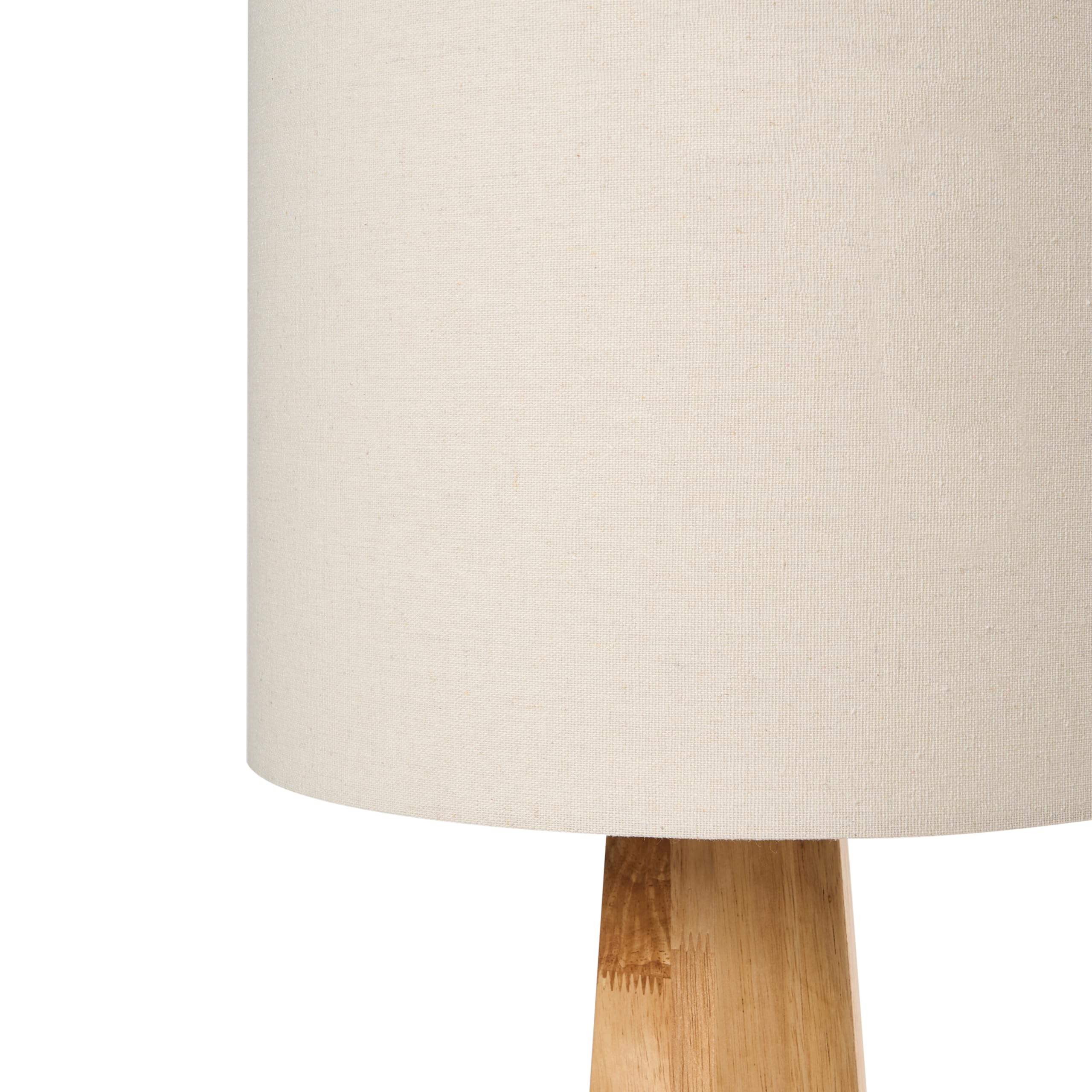 Beliani Lámpara de pie moderna con pantalla cilíndrica de tela de lino y madera de caucho natural Ilala