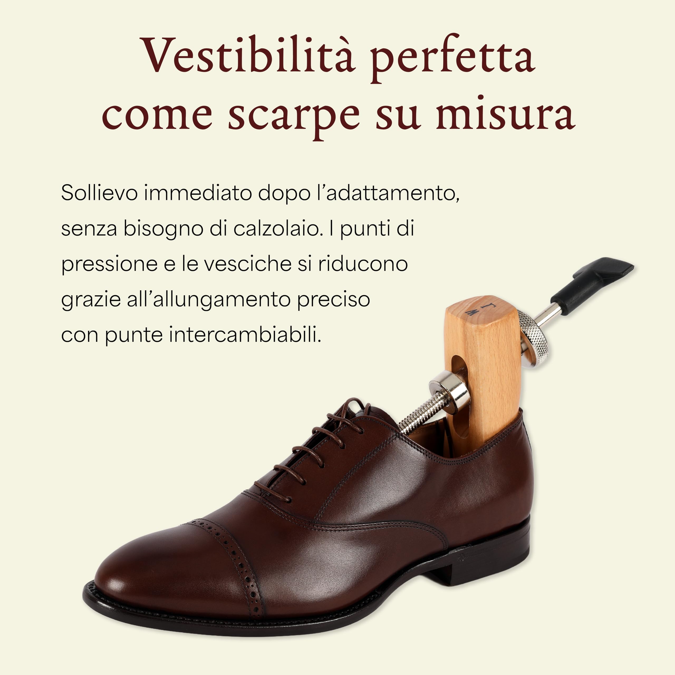Langer & Messmer allunga scarpe da uomo contro le pizzicature di scarpe o stivali - in legno di faggio massiccio e meccanismo in metallo incluso spray allunga pelle 50ml