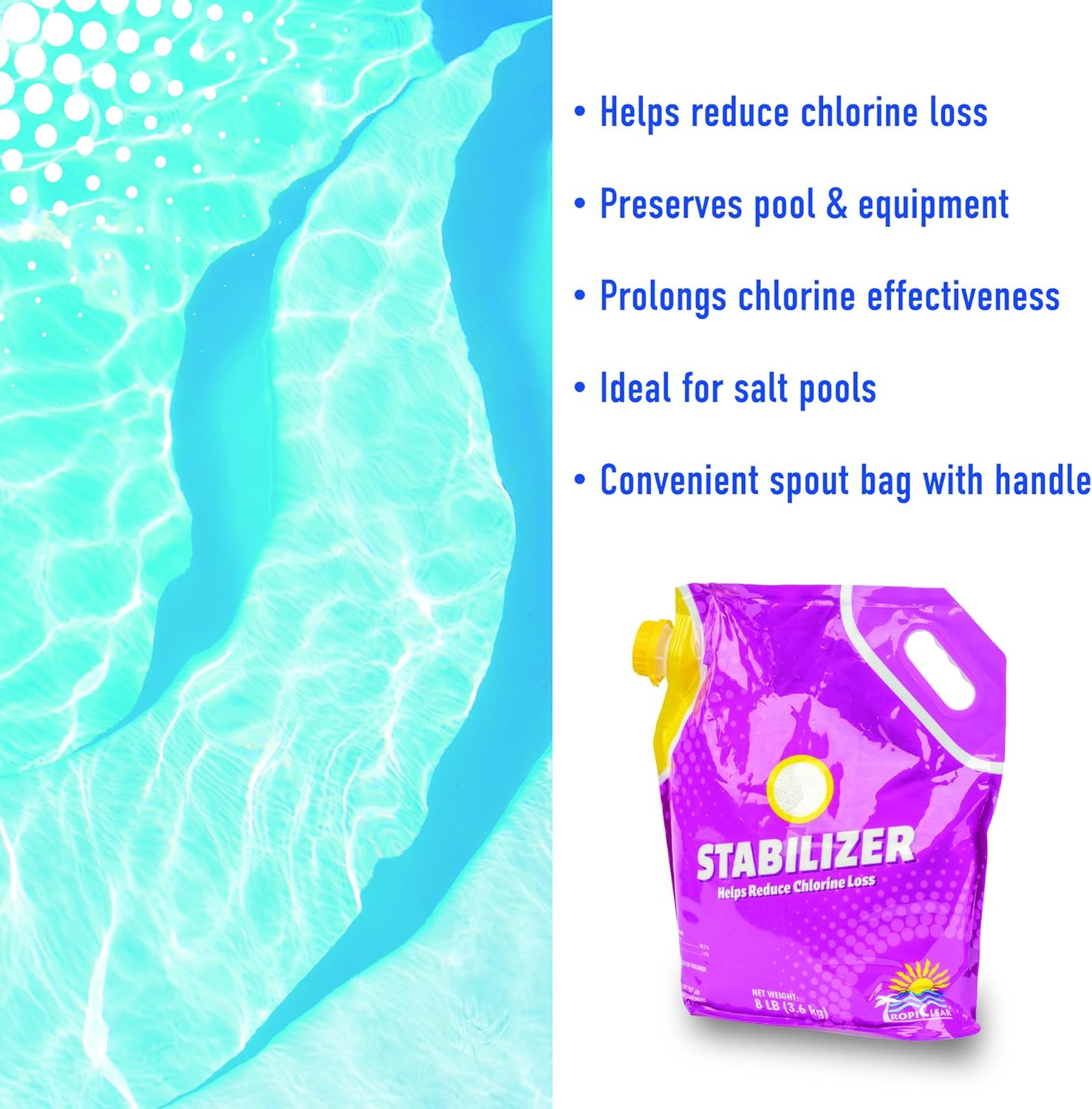 Pool Stabilizer – Protects Chlorine & Reduces UV Loss | Cyanuric Acid Pool Stabilizer for Salt & Chlorine Pools, Stabilizer for Swimming Pools to Maintain Balanced Water Chemistry (8 Lb)