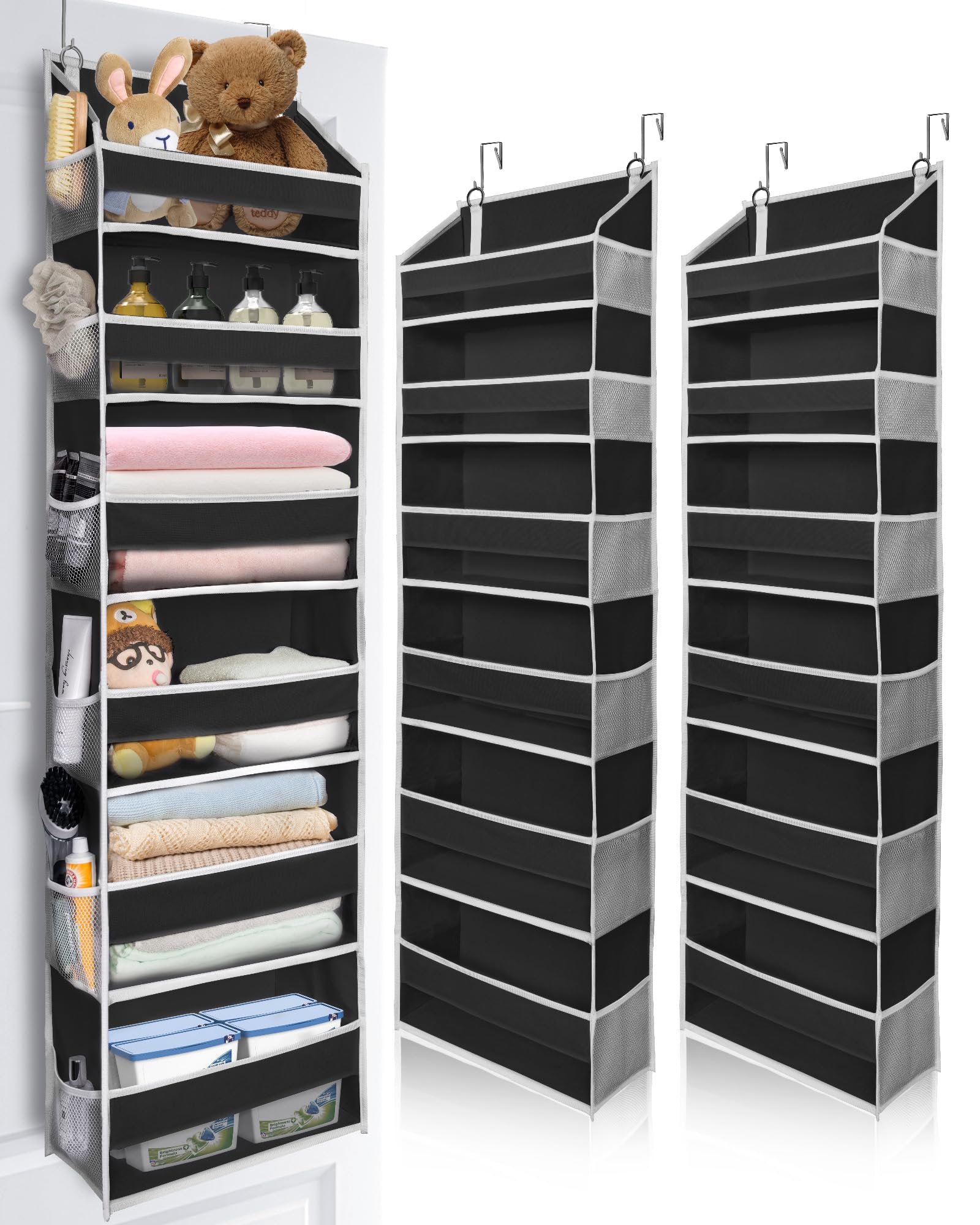 ULG 2Pack-Over The Door Organizer with 6 Large Pockets 12 Side Pockets Door Hanging Organizer Black Door Hanging