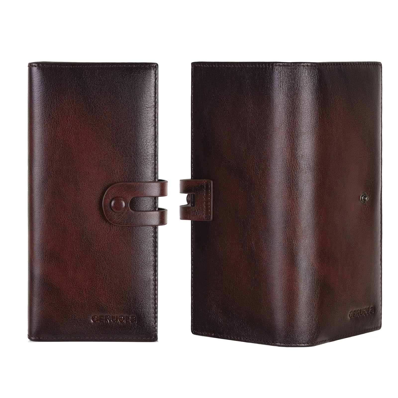 Men's Vintage Genuine Leather Long Wallet for Credit Cards RFID Blocking Mens Genuine leather Bifold Long Wallet with ID Window 11 Card Slots