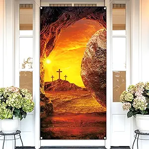 Decoración de puerta *Él ha Resucitado*, cruz cristiana, Semana Santa, Resurrección, Pascua, hogar, iglesia, puerta principal, pancarta colgante.