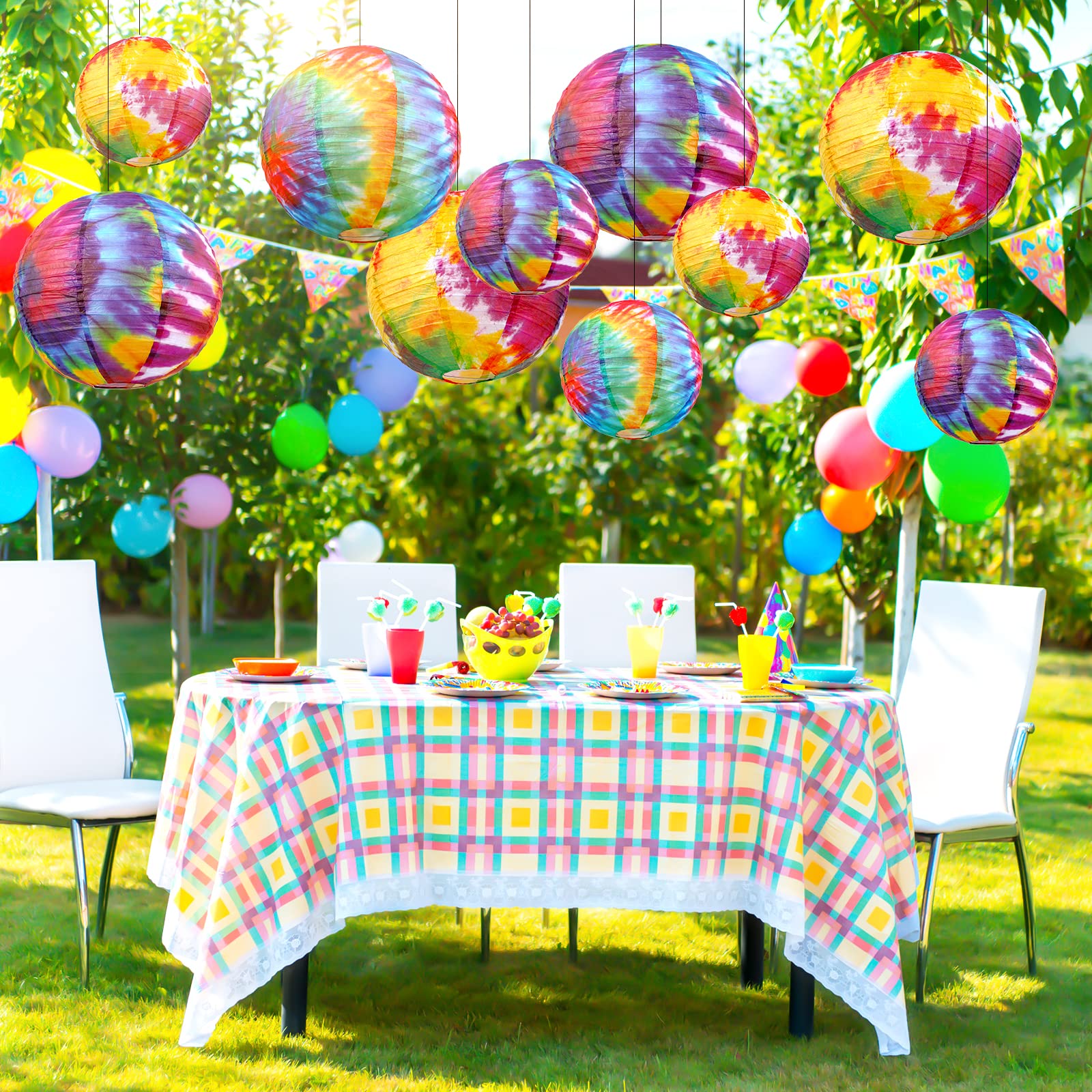 20 Pcs Tie Dyed Groovy Paper Lanterns Chinese Japanese Lanterns Groovy Party Decorations Tie Dye Party Supplies Classroom Hanging Ceiling Decorations for Home Decor Parties Weddings, 12 Inch, 6 Inch