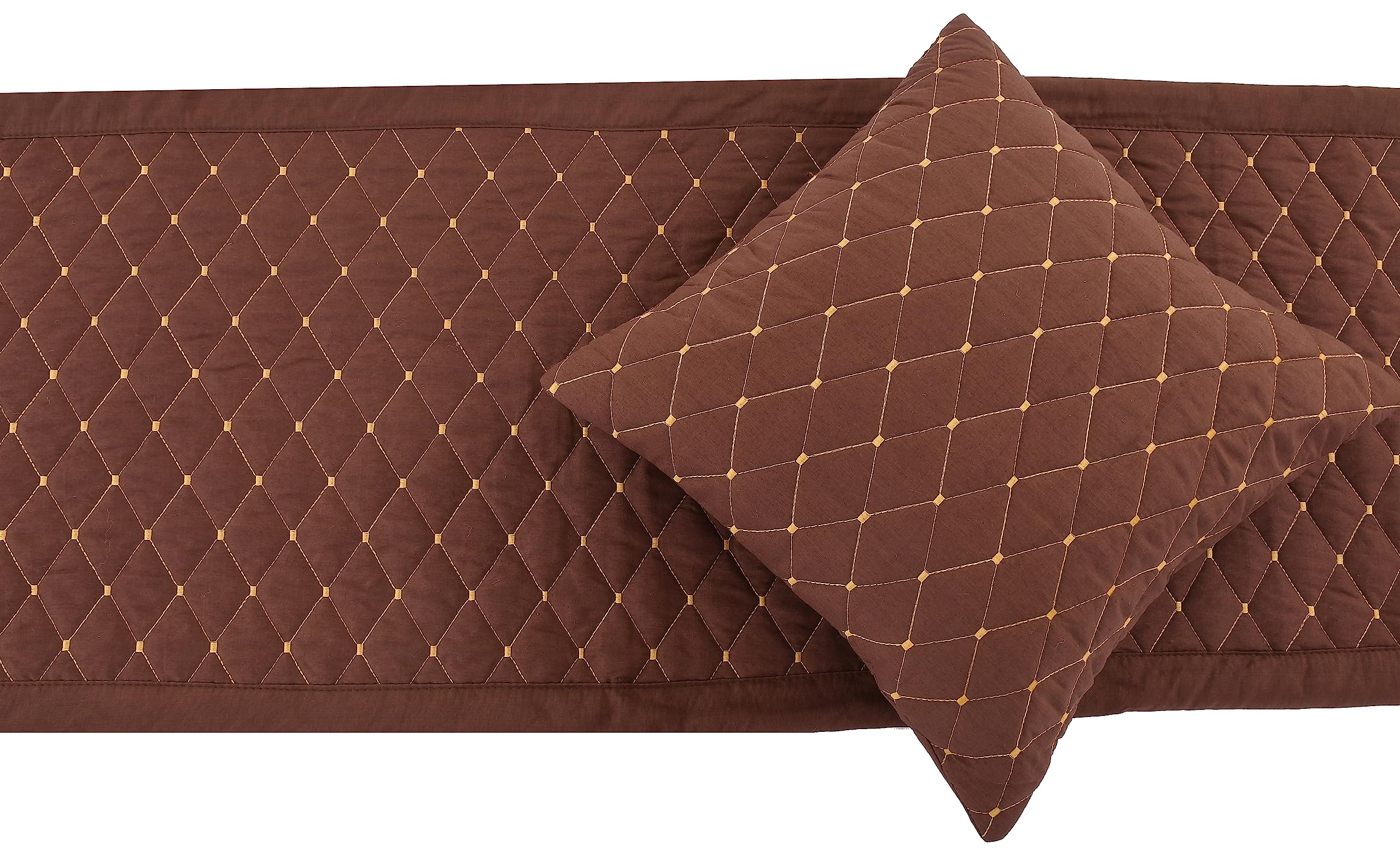 AASHIYANA SAJONA Quilted Double Bed Runner, 20 X 100 Inch with Matching 2 Cushion Covers, 16 x 16 Inches Perfect for Bedroom, Hotel or Guest Rooms Bedding (Brown) 2