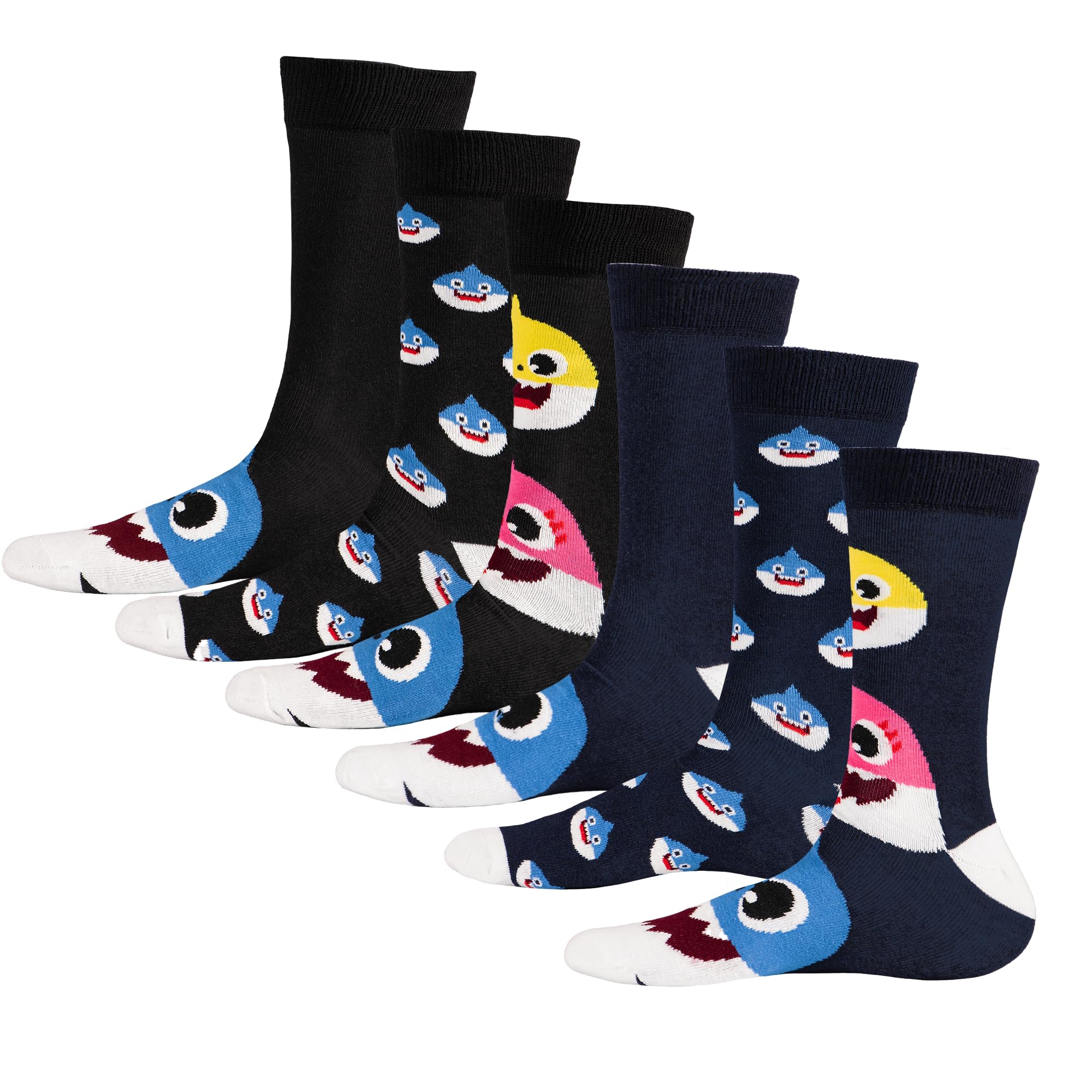 Mens/Boys 6 Pack Shark Family Socks Cotton Rich Designer Socks