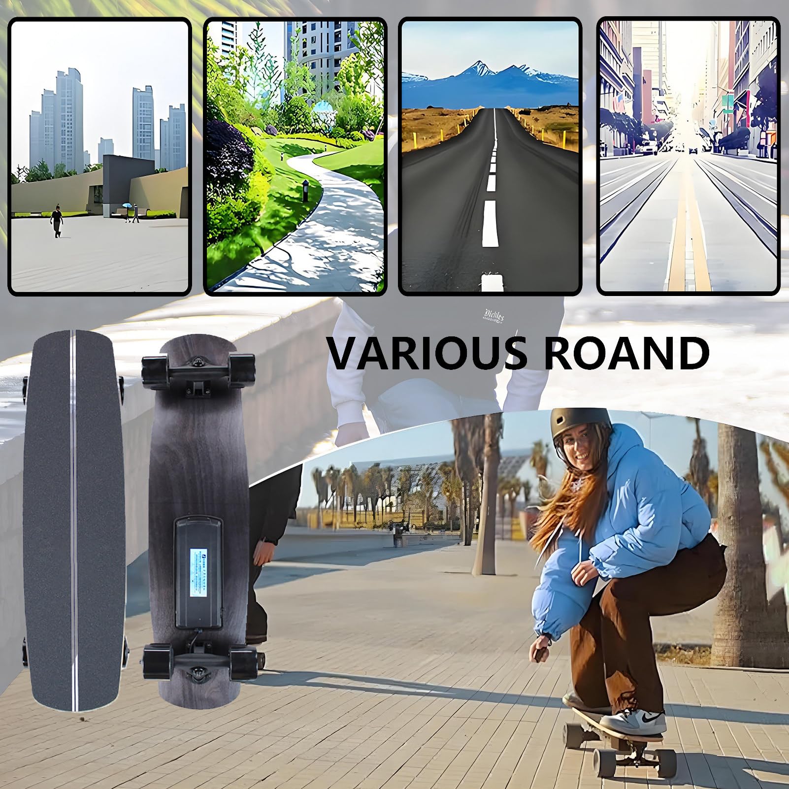 Longboard Électrique Tout-Terrain, Écran LCD a Distance, Batterie 4500 Mah, Autonomie de 15 Km, Freinage Progressif et 4 Vitesses, Capacité de Charge de 90 Kg, Plateau en Érable H