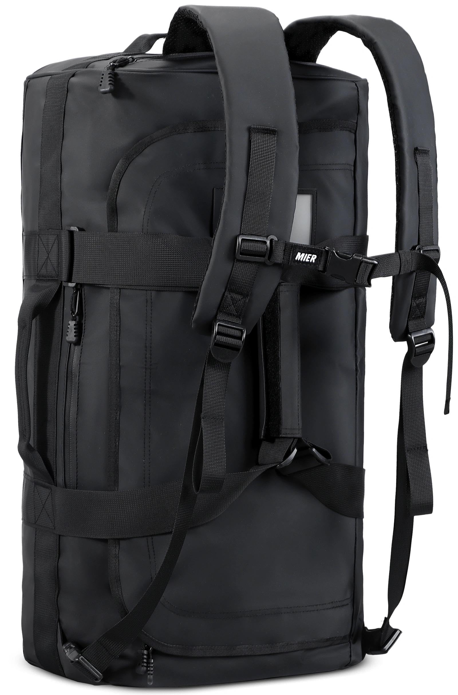 MIER Torba sportowa dla mężczyzn, wodoszczelna, duża, torba podróżna, Heavy Duty, przewijalna, z paskami na ramiona i przegródką na buty, do siłowni, sportu, podróży, torba Duffle, 60L/90L, czarny