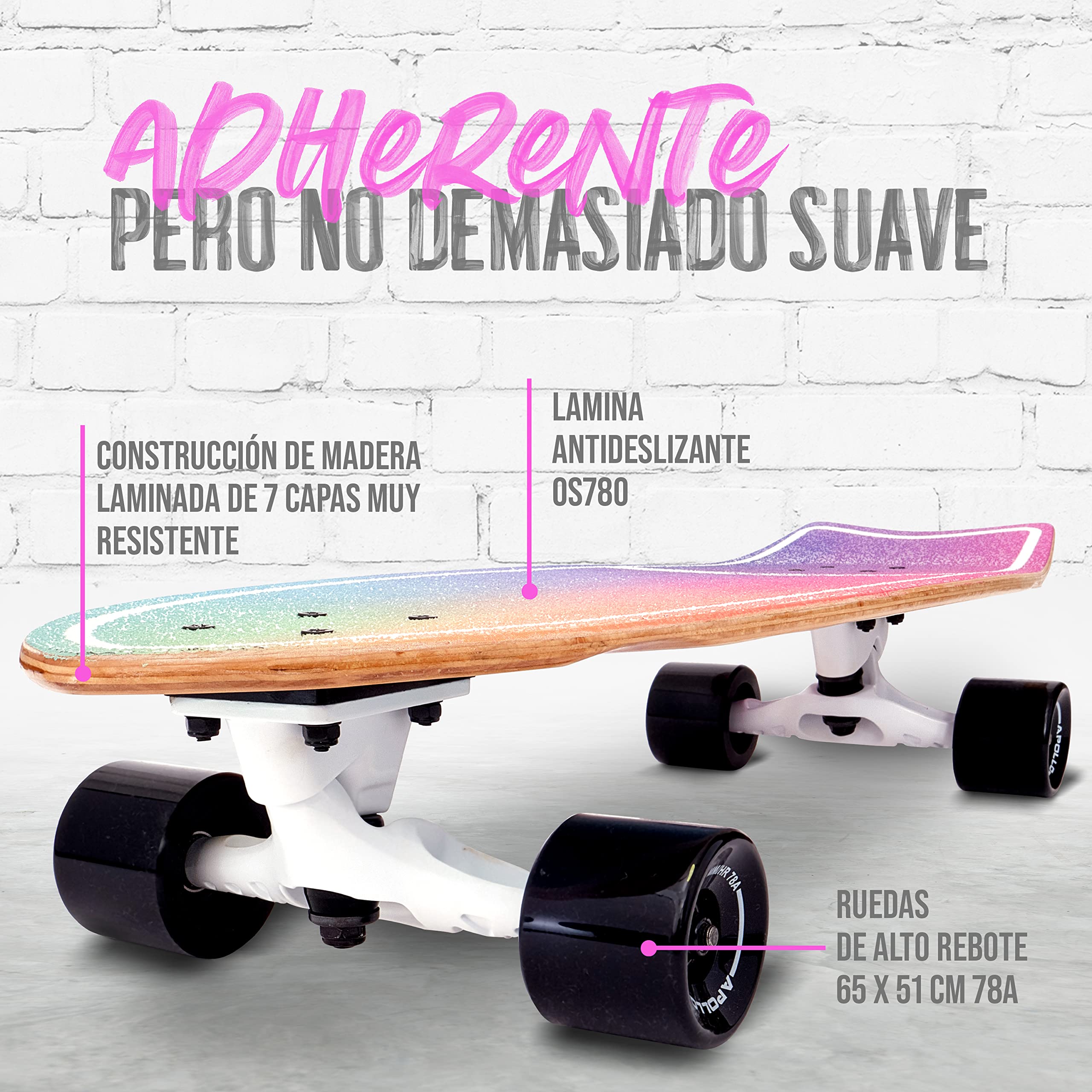 Apollo Surf Skate para Niños a Partir de 6 Años | Mini Longboard Cruiser para Niños | Mini Skate Cruiser para Entrenamiento de Surf | Carving y Pumping | Ejes Surf Skateboard Adulto