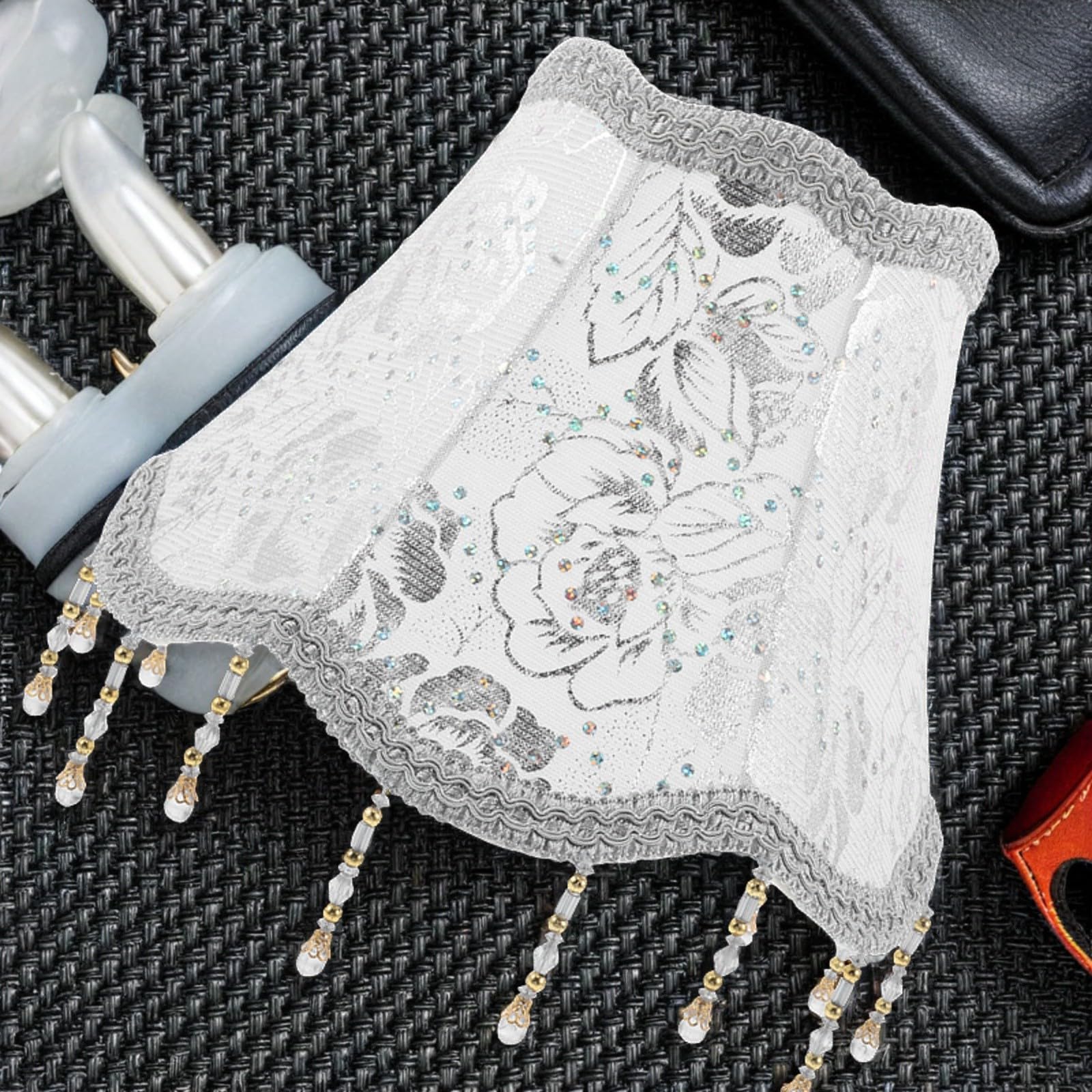 GARVALON Pantalla de Lámpara de Tela con Forma de Barril Floral para Lámpara de Araña, Material Blando y Compatible, Estilo Europeo Clásico para Sala de Estar o Cocina
