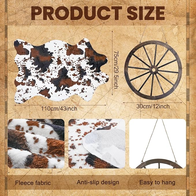 Alfombra Vaquera Nuanchu con Estampado de Vaca y Rueda de Madera miniatura 3