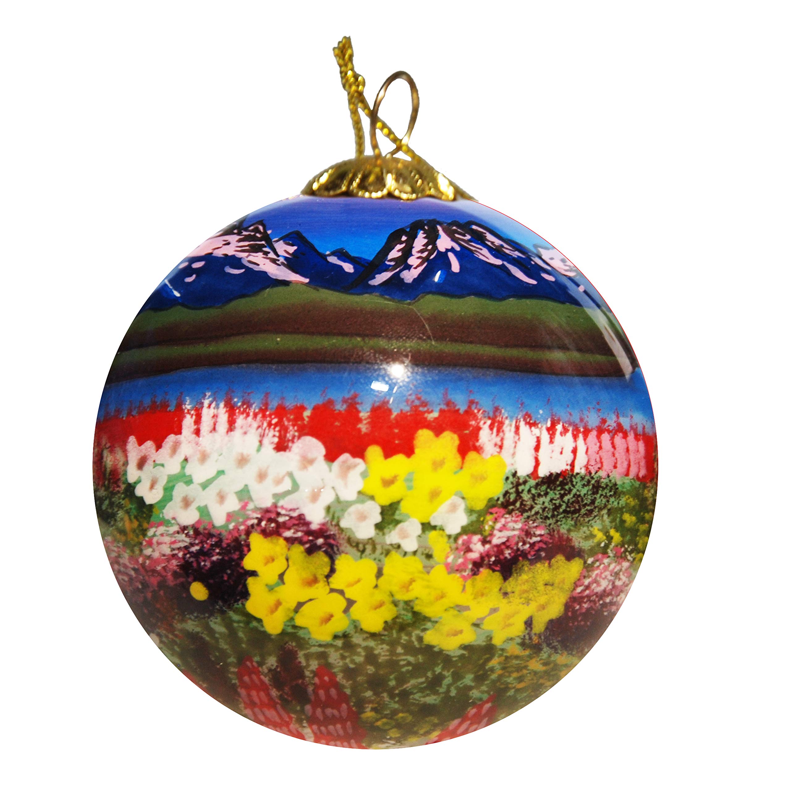 Art Studio CompanyHand Painted Glass Christmas Ornament - Flowers & Mountains Angel Fire