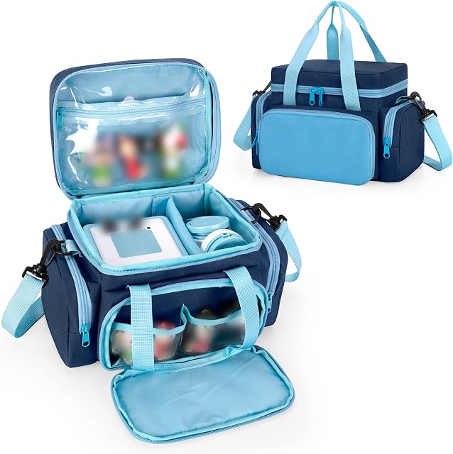 LoDrid Carrying Case Compatible with Tonie, Storage Bag Organizer for Audio Player Set and Accessories with Handle and Shoulder Strap for Kids, Blue, Bag Only (Patented Design)