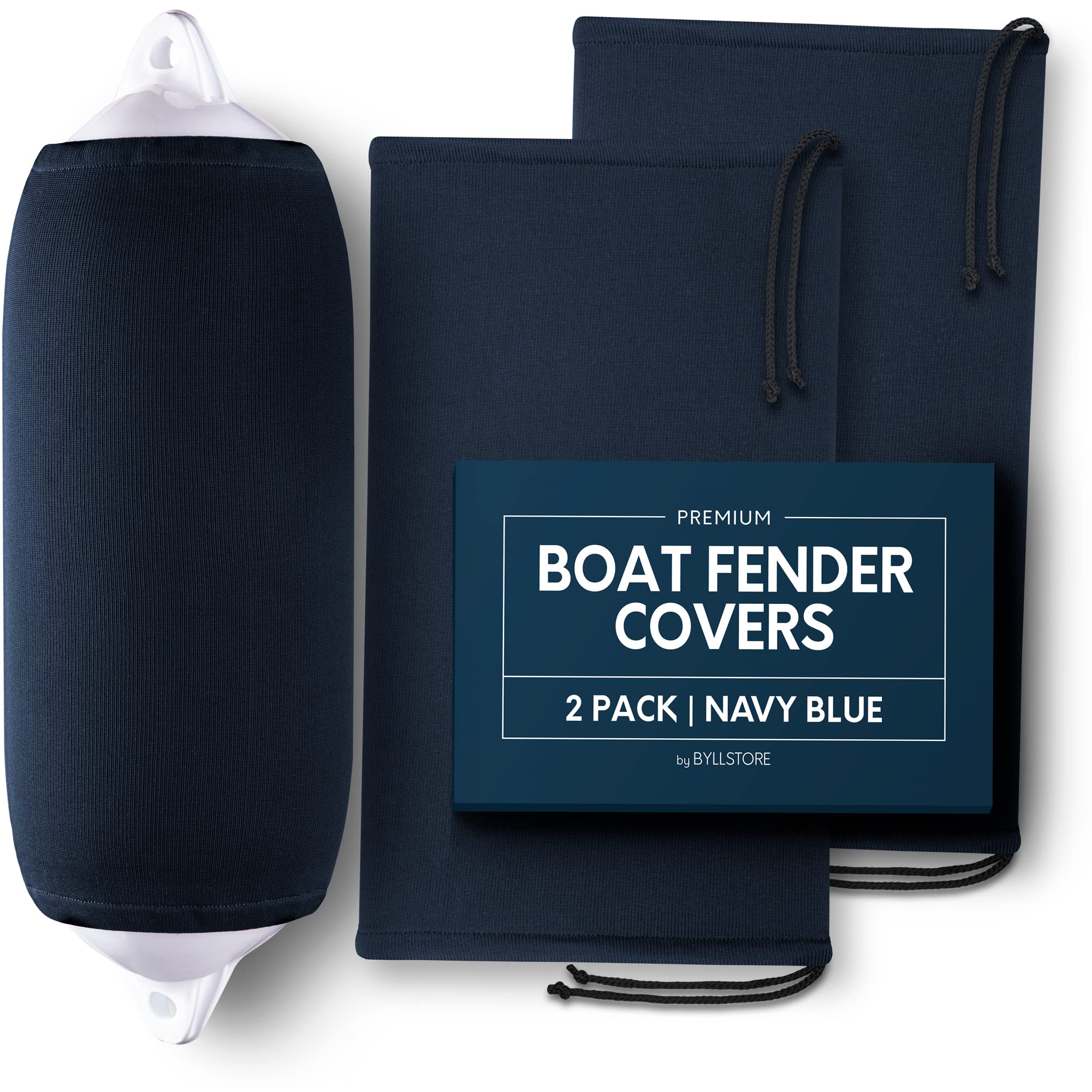 Byllstore Boat Fender Covers | Several Size Options Available | Black & Navy Blue | 1, 2 & 4-Pack | Polyester (2-Pack, Navy Blue, 8″ x 22″)