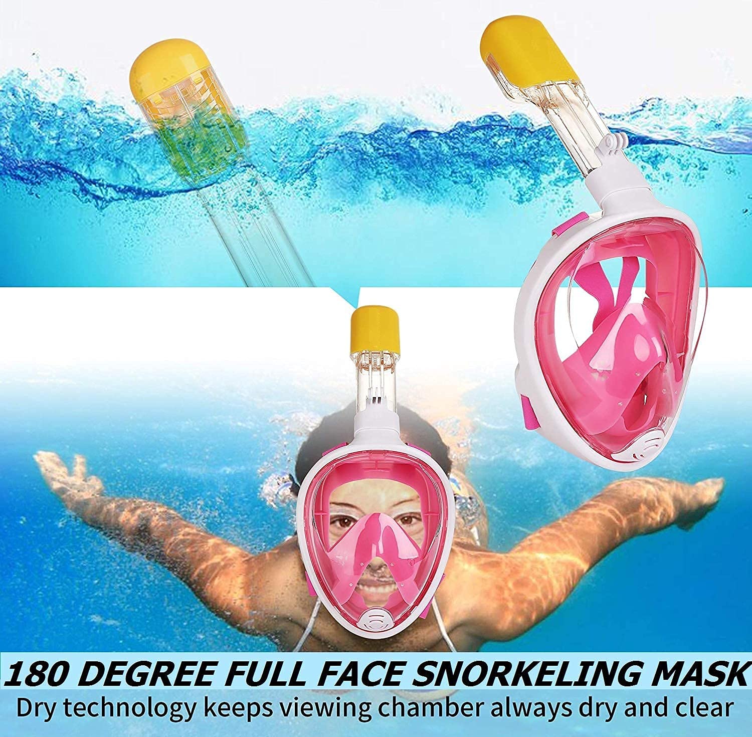 TRAY Full Face Snorkel, 180°Panoramic Larger View Snorkel Set Anti-Leak, Detachable Camera Mount, Fit for Adult Youth (L/XL) 3