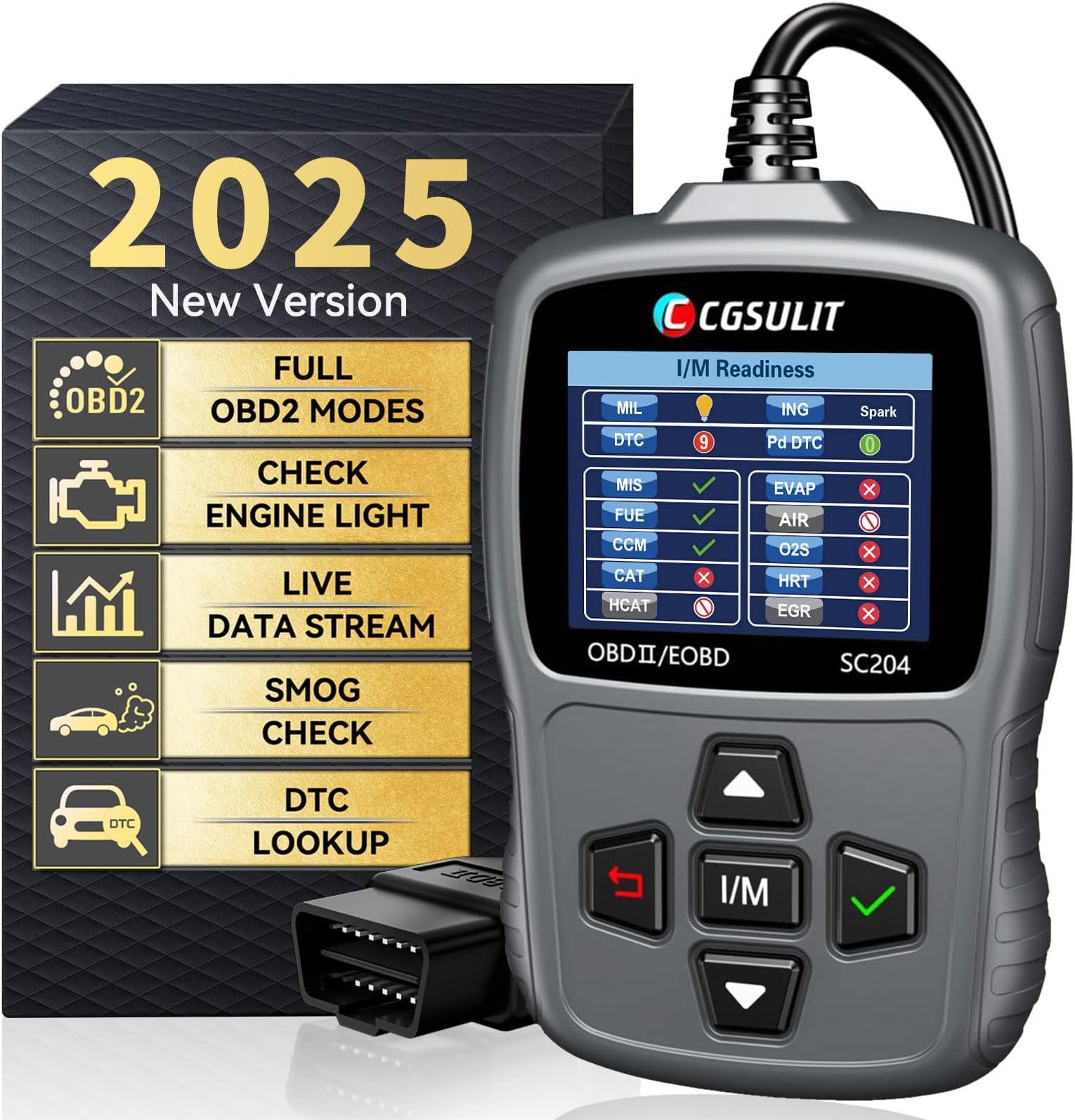 CGSULIT OBD2 Scanner Enhanced SC204 Vehicle OBD Diagnostic Code Reader Check Engine Issue, Read Error Codes, DTC Lookup, Live Data, Check Vehicle Info OBDII Scan Tool, Grey