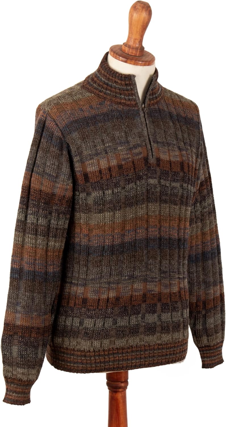 NOVICA Handcrafted Men's Peruvian Alpaca Wool Cardigan with Zipper Multicolor Pullovers, Patterned Knit 'Traveler' - Image 5