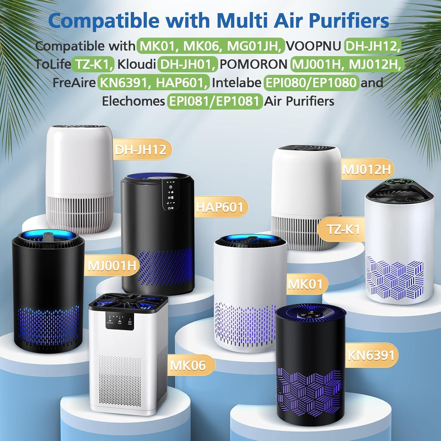 MK01 MK06 DH-JH12 TZ-K1 HEPA Replacement Filter, Compatible with MK01, MK06, ToLife TZ-K1, VOOPNU DH-JH12, MG01JH, Kloudi DH-JH01, POMORON MJ001H, MJ012H, Intelabe EPI080/EP1080, 3 Pack