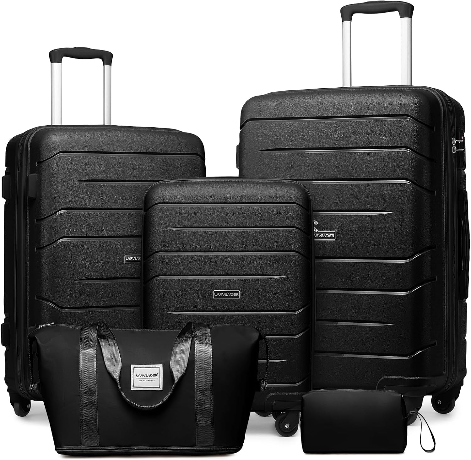 LARVENDER Luggage Sets 5 Piece, Expandable Luggage Hardside PP Suitcase Sets with Spinner Wheels TSA Lock, Lightweight Rolling Suitcase for Men and Women,Black