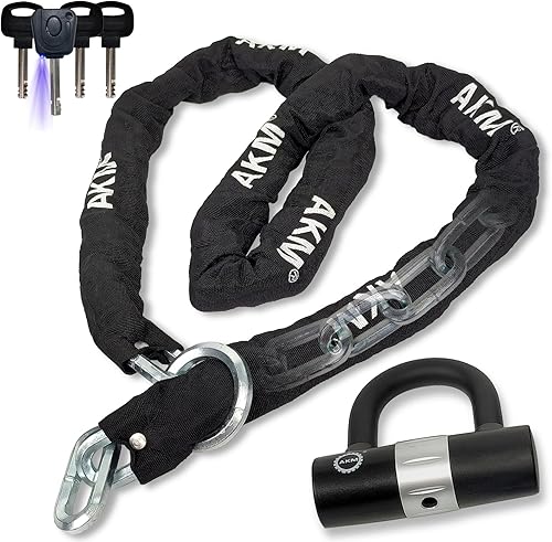 AKM Candado de cadena antirrobo para motocicleta, 6.56 pies, súper largo, duradero, 0.472 in de grosor, cadena de bicicleta con 4 llaves de