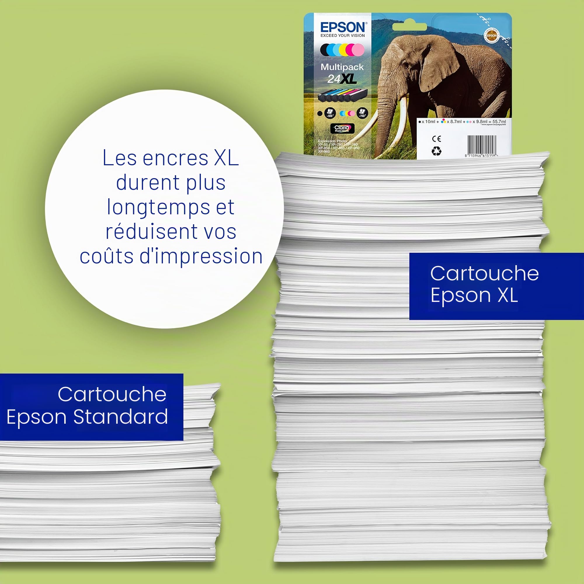 Epson 24 Elephant Genuine Multipack, Eco-Friendly Packaging, 6-colours Claria Photo HD Ink Cartridges, Cyan