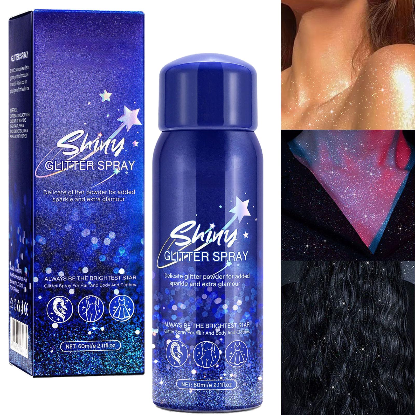Shiny Body Glitter Spray, Temporary Body Glitter Spray, Quick-Drying  Long-Lasting Silver Highlight Powder Spray for Women Festival Rave Stage  Makeup