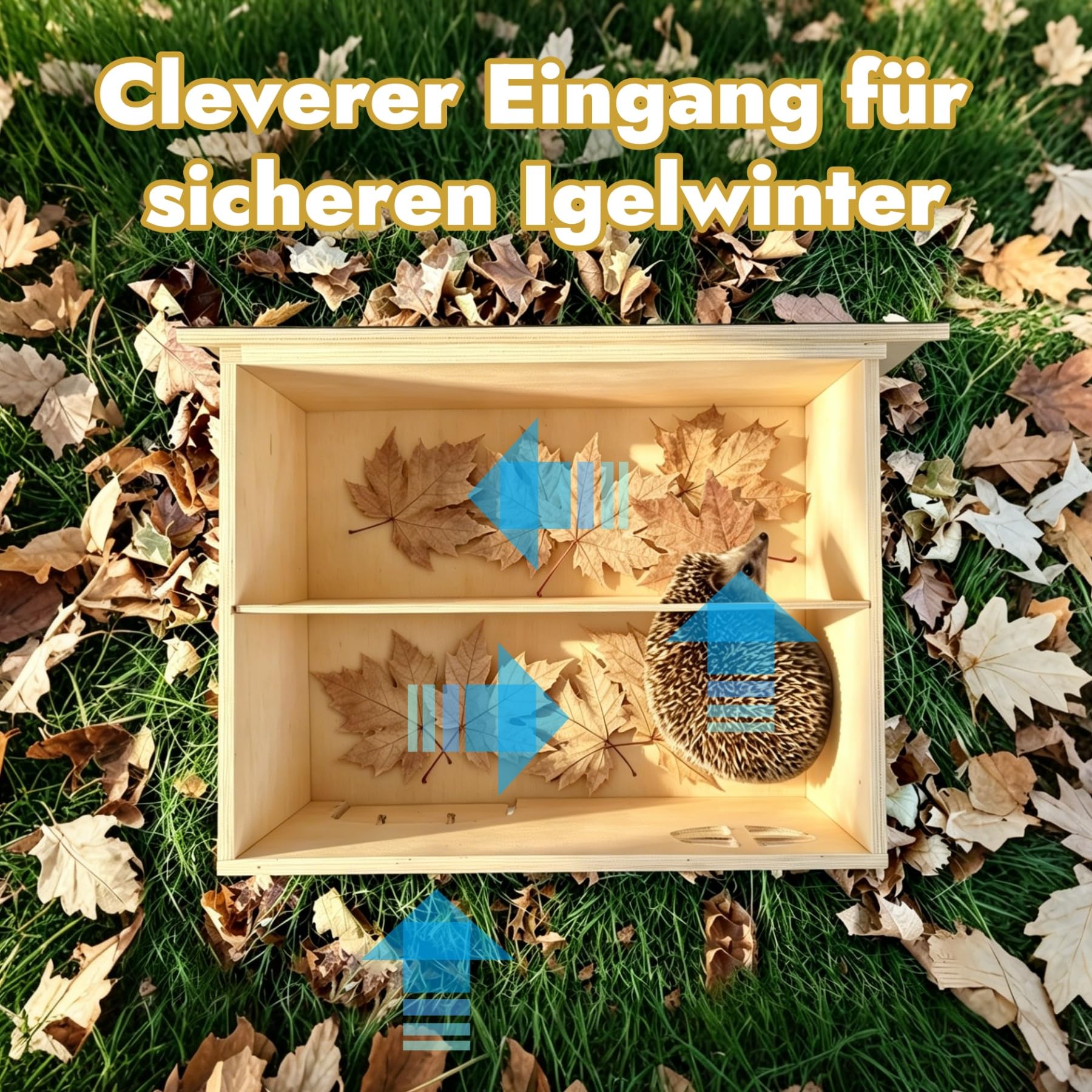 Igelhaus Groß mit Rattenklappe und Labyrintheingang Winterfest, Holz Igelhotel mit Boden 37 x 30 x 28 cm, Igelhütte für Igel zum Unterschlupf & Winterschlaf