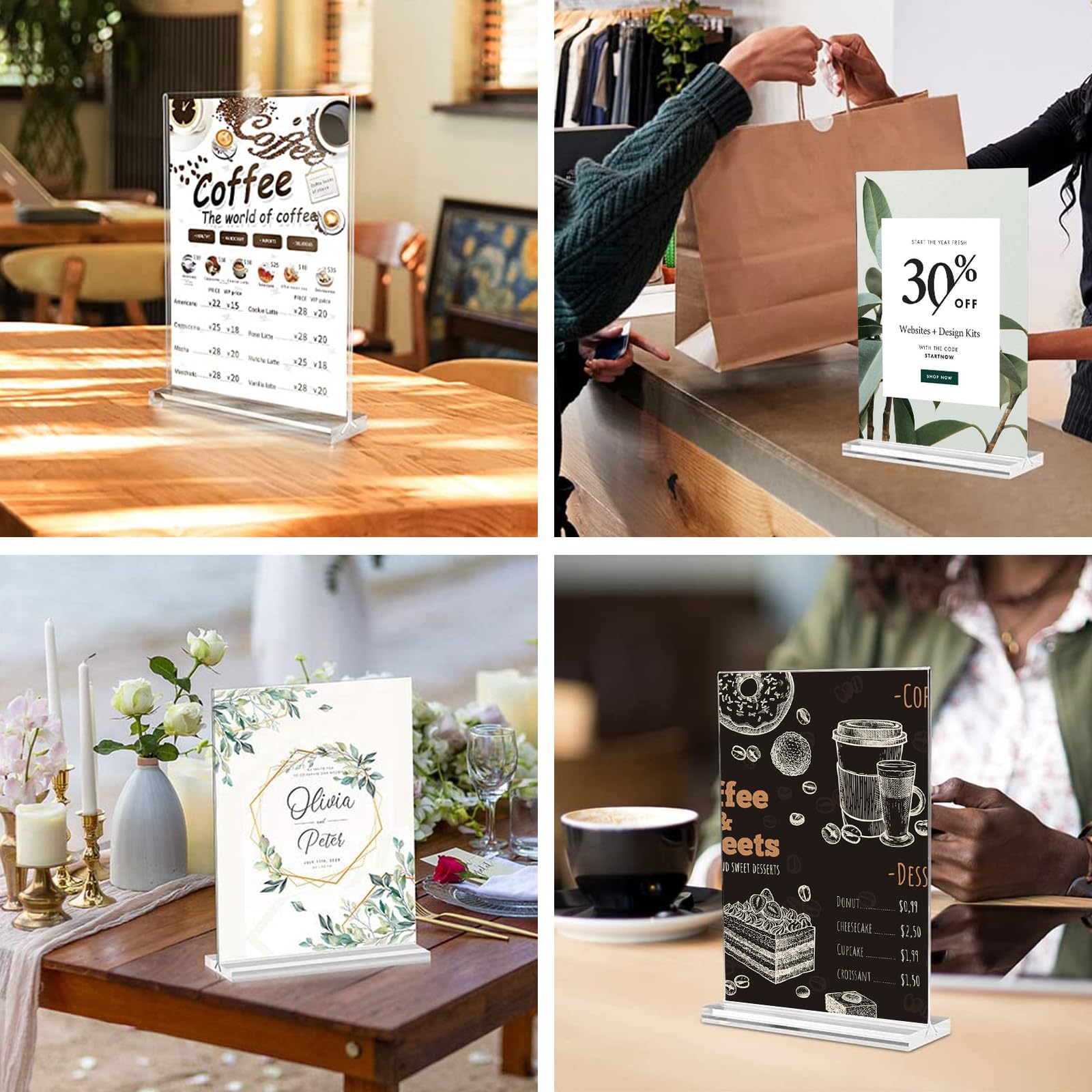 8,5 x 11 Acryl Borden Houder Clear Acryl Tafel Borden Stand, Dubbelzijdige Flyer Houder Plastic voor Foto Papieren Kaart Home Office Retail Show Fair 6Pack